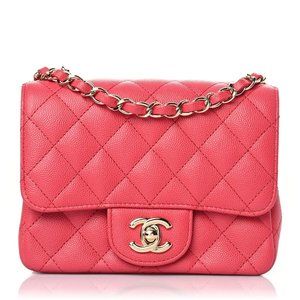 [Sold] CHANEL 17S Dark Pink Square Classic Caviar Mini Quilt Flap Bag CC GHW